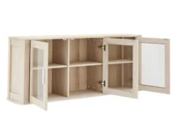 Veneto Vitrine Suspendue à 3 Portes Vitrées En Chêne Blanc Délavé. -Fren Soldes Boutique vitrine 22152437