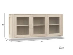 Veneto Vitrine Suspendue à 3 Portes Vitrées En Chêne Blanc Délavé. -Fren Soldes Boutique vitrine 22152449