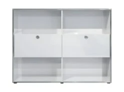 Infinity Vitrine, 2 Volets, 4 Compartiments Ouverts, Blanc Brillant, Chromé.