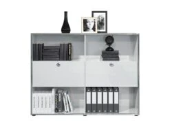 Infinity Vitrine, 2 Volets, 4 Compartiments Ouverts, Blanc Brillant, Chromé. -Fren Soldes Boutique vitrine 22152721