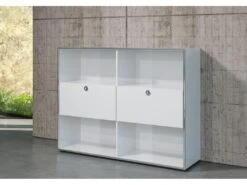 Infinity Vitrine, 2 Volets, 4 Compartiments Ouverts, Blanc Brillant, Chromé. -Fren Soldes Boutique vitrine 22152727