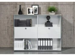 Infinity Vitrine, 2 Volets, 4 Compartiments Ouverts, Blanc Brillant, Chromé. -Fren Soldes Boutique vitrine 22152729