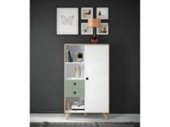 Adelaide Buffet 1 Porte, 2 Tiroirs, 3 Tablettes Blanc,vert. -Fren Soldes Boutique vitrine 22152755