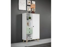 Adelaide Buffet 1 Porte, 2 Tiroirs, 3 Tablettes Blanc,vert. -Fren Soldes Boutique vitrine 22152757